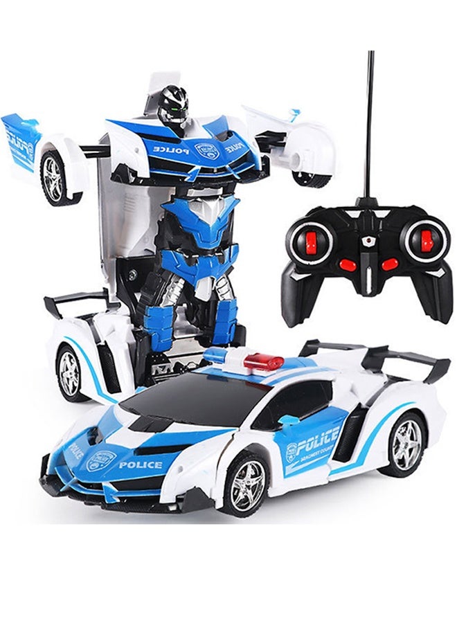 LEXIN Remote Control Car With Transforming Robot Feature, 360° Rotating Drift, One-Button Deformation, Gift Toy For Boys And Girls, Blue/White - Image 1